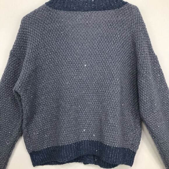 Lauren Conrad Dusty Blue Silver Sparkle V Neck Pearl Button Up Holiday Cardigan - Picture 10 of 16